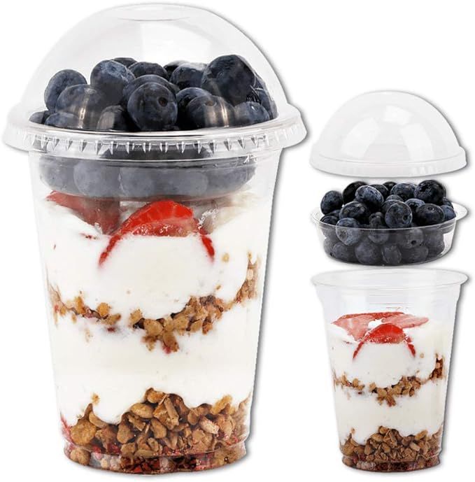 12 oz Clear Plastic Parfait Cups with Insert 3.25oz & Dome Lids No Hole - (50 Sets) Yogurt Fruit ... | Amazon (US)