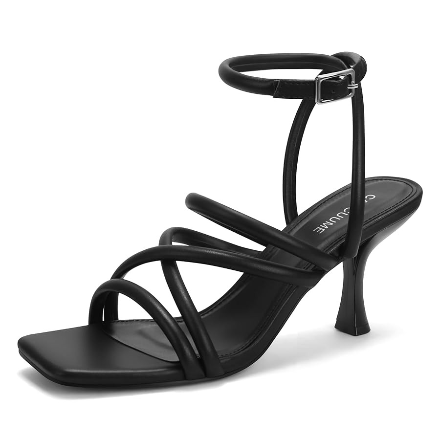 Carcuume Women's Square Toe Strappy Lace Up Heeled Sandals Ankle Buckle Kitten Heel | Amazon (US)