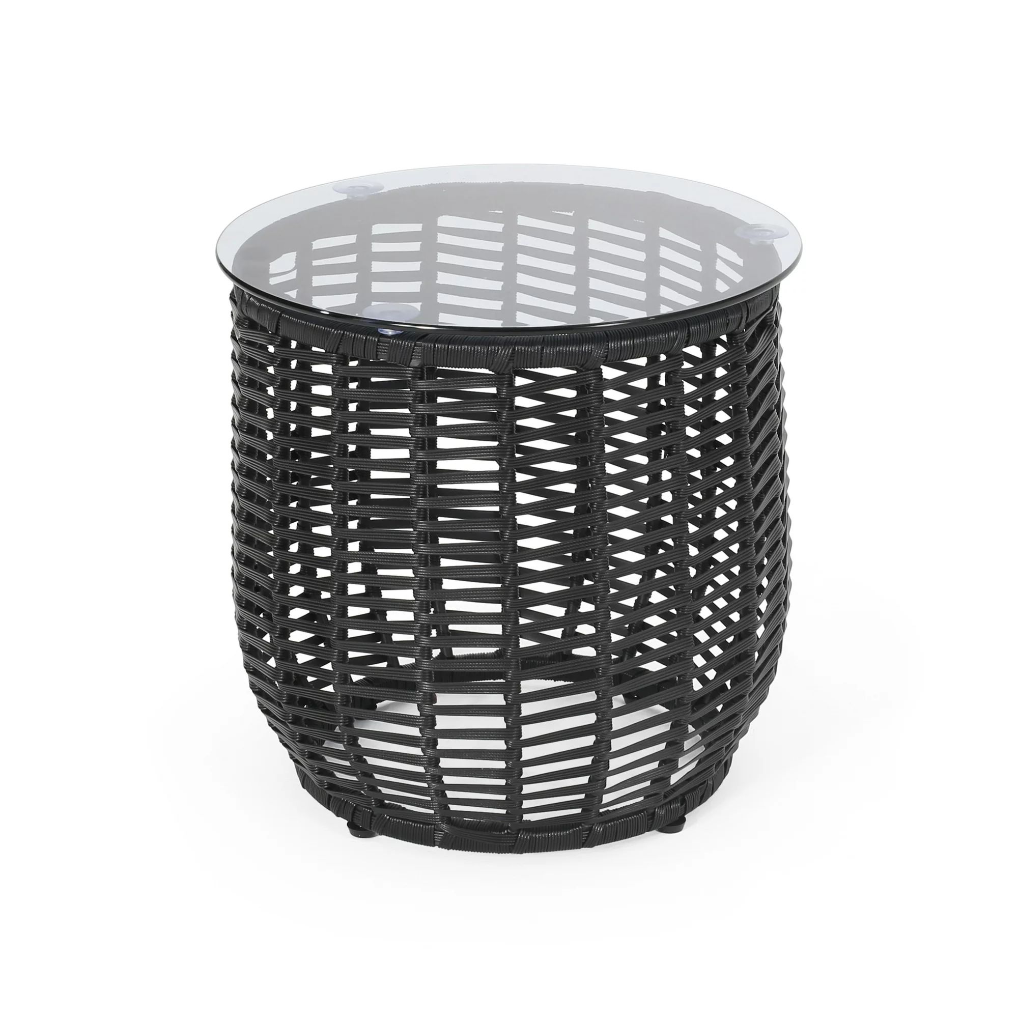 Kriday Wicker Side Table with Tempered Glass Top, Black | Walmart (US)