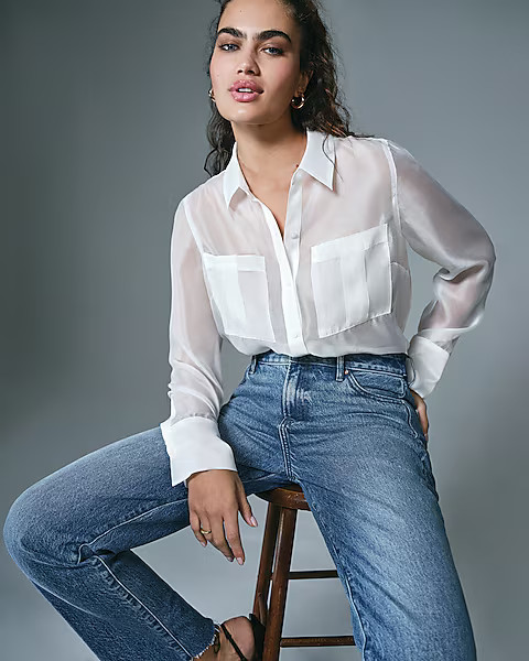 Sheer Double Pocket Portofino Shirt | Express