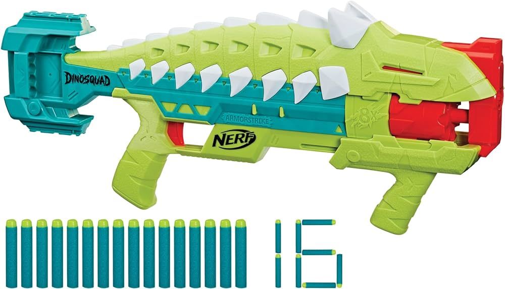 Nerf DinoSquad Armorstrike Dart Blaster, 16 Darts, Indoor and Outdoor Games, Dinosaur Toys for 8 ... | Amazon (US)