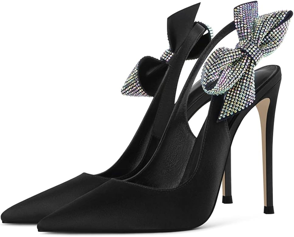 FSJ Women Cute Pointed Toe Stiletto High Heel Ankle Strap Pumps Rhinestones Bowknot Slingback Sli... | Amazon (US)
