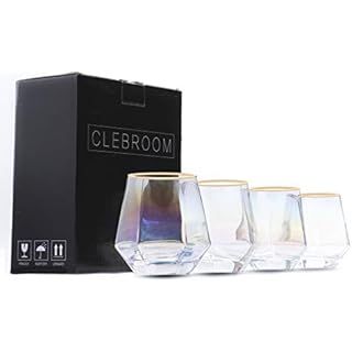 Diamond Whiskey Glasses, 4 PCS Rocks Glasses Gold Banded Cocktail Drinkware for Rum, Scotch or Wi... | Amazon (US)