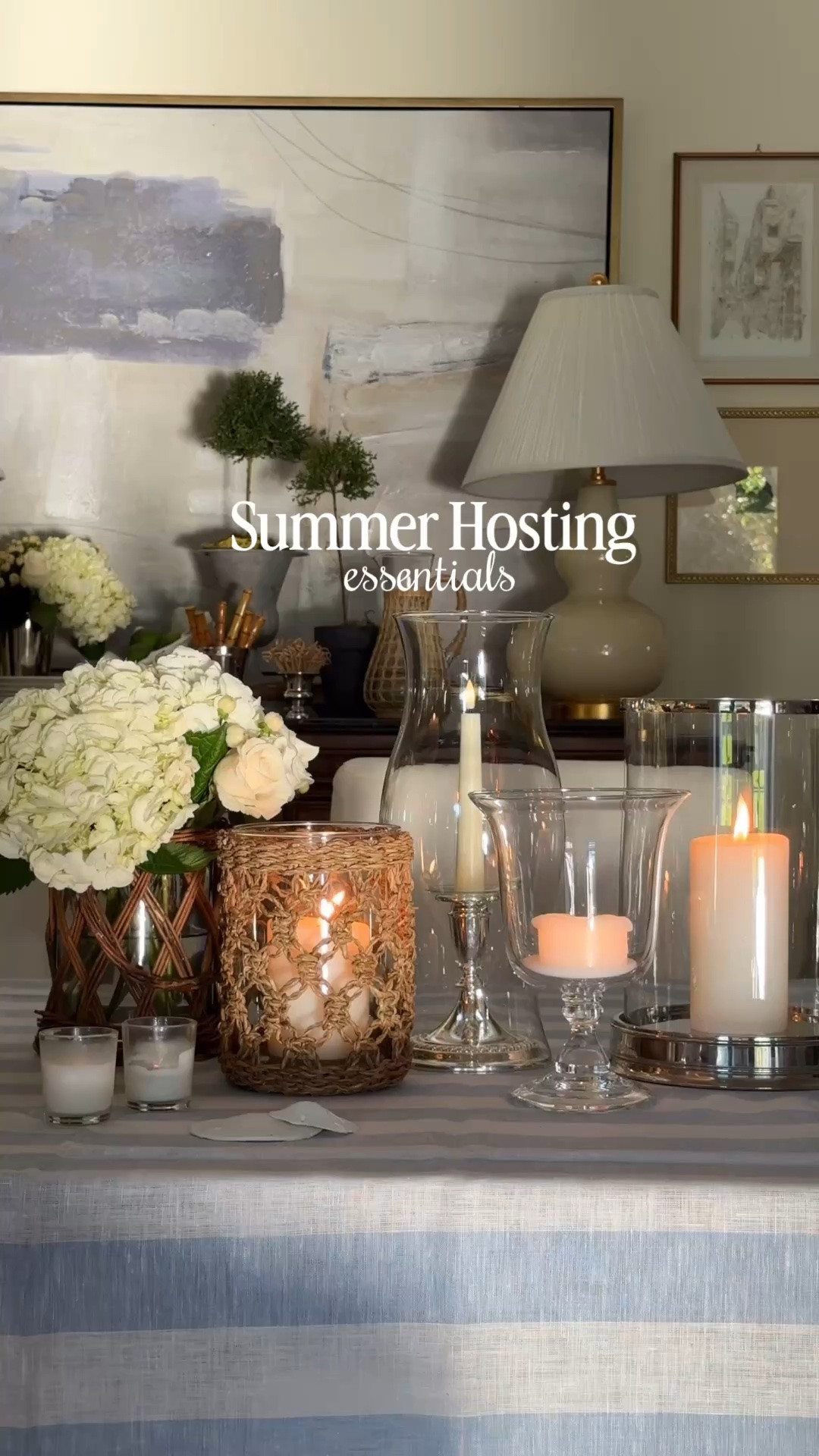 These are the elements I reach for year after year when summer hosting.

Summer Hosting. Stripes. Blue & White. Candle Hurricane. Woven Rattan Cane. Classic Home. LavenderRoseHome

#LTKHome