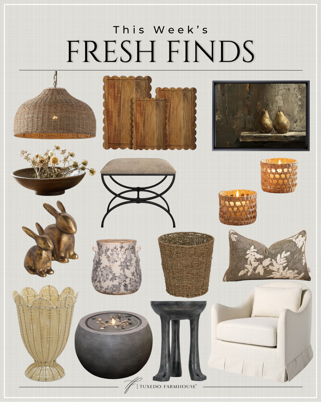 This week’s fresh finds 🤍 layered neutrals, rich wood tones, and organic textures for that elevated, collected look. Shop it all below ✨

Seasonal, home decor, accent chairs, rugs, wall art, frames, pillows, lamps, baskets, candles, books, coffee tables, ottomans, trays, bowls, consoles, accent tables
 

 #LTKSeasonal #LTKHome #LTKSaleAlert