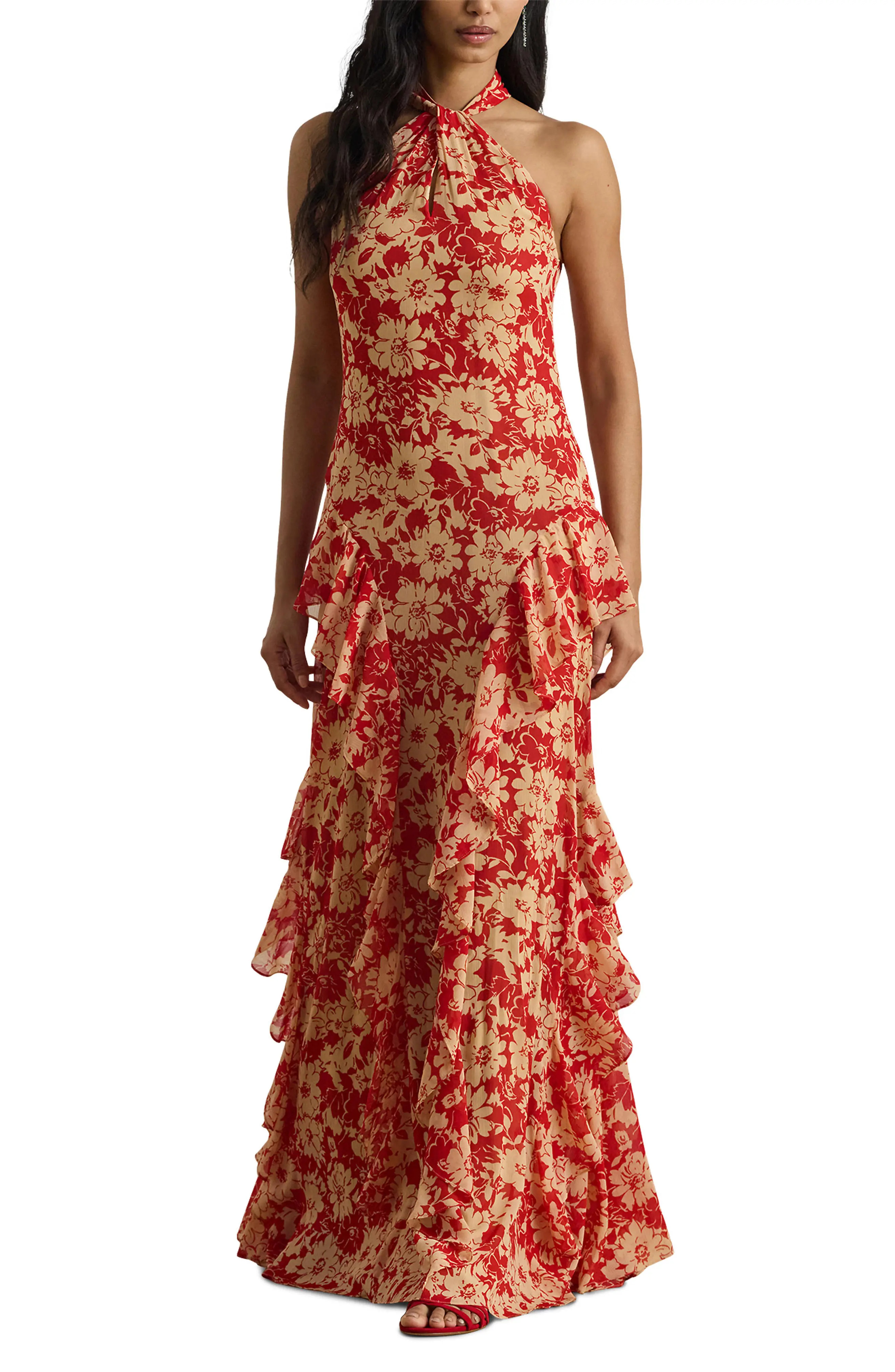 Lauren Ralph Lauren Floral Crinkle Georgette Cocktail Dress (Women) | Nordstrom | Nordstrom