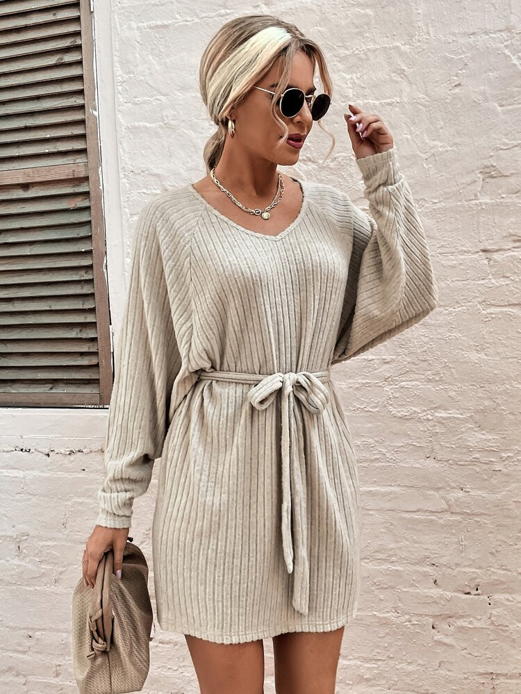 Raglan Sleeve Belted Tee Dress | SHEIN