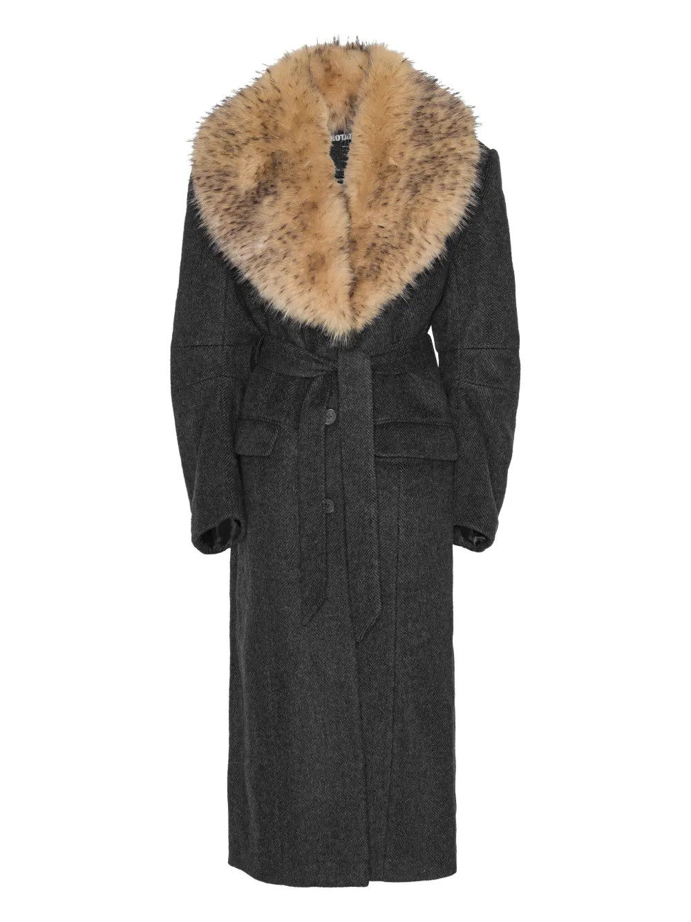 ROTATE BIRGER CHRISTENSEN single-breasted faux-fur Collar Coat | Grey | FARFETCH | Farfetch Global
