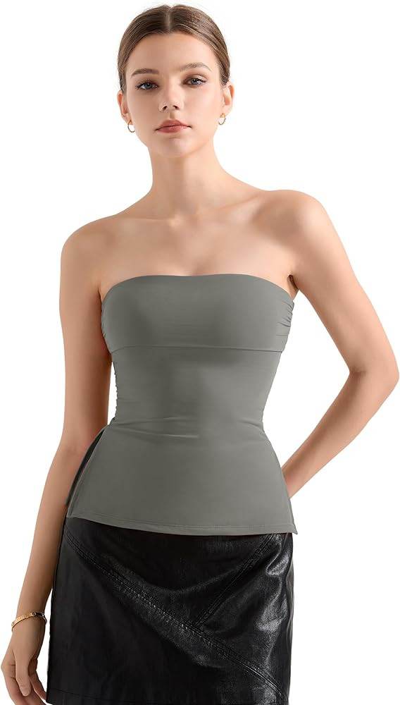 SUUKSESS Women Double Lined Going Out Trendy Tube Tops Side Split Sexy Tank Tops | Amazon (US)