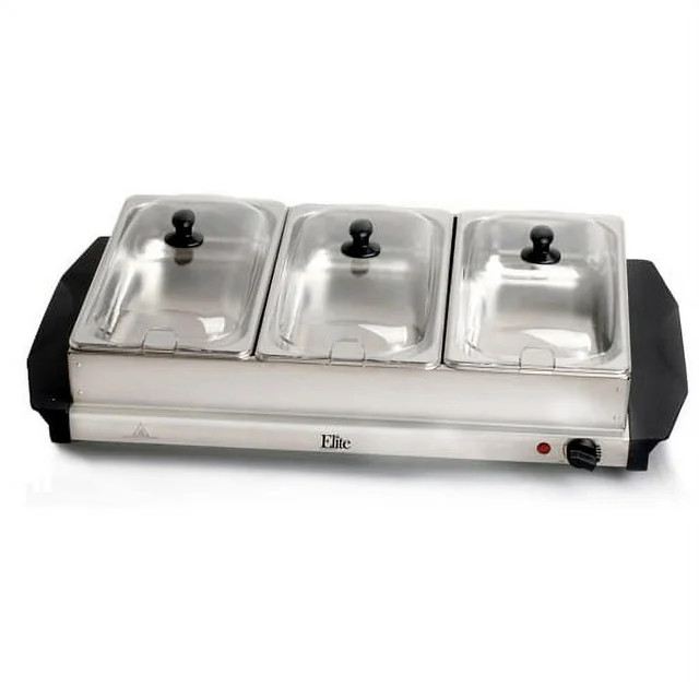 Elite Gourmet 7.5 Quart Triple Buffet Server Food Warmer Temperature Control, Clear Slotted Lids | Walmart (US)