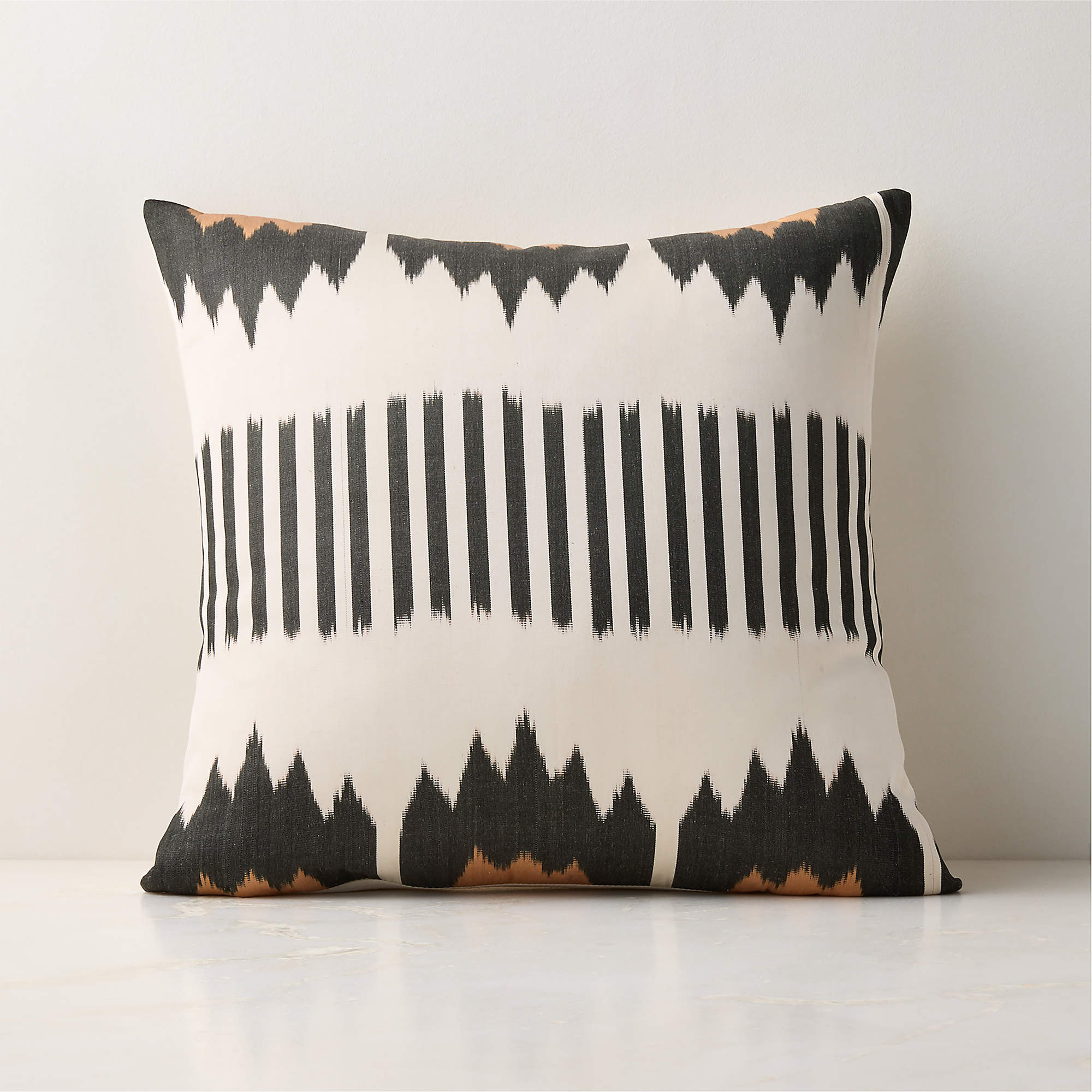 Mayra Warm White and Black Turkish Silk Satin Throw Pillow with Down-Alternative Insert 20"x20" +... | CB2