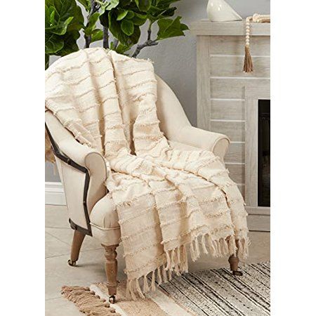 Fennco Styles Boho Fringe Striped Cotton Throw Blanket with Tassel 50 W x 60 L – Natural Blanket for | Walmart (US)