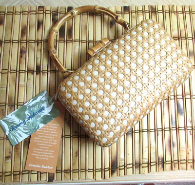 TOMMY BAHAMA NATURAL BAMBOO TROPICAL WOVEN CLUTCH w CHAINLINK STRAP HANDBAG | eBay US