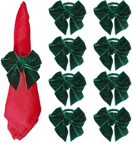KPOSIYA Christmas Bow Napkin Rings Set of 8, Green Bow Napkin Rings,Chic Velvet Bowknot Napkins H... | Amazon (US)