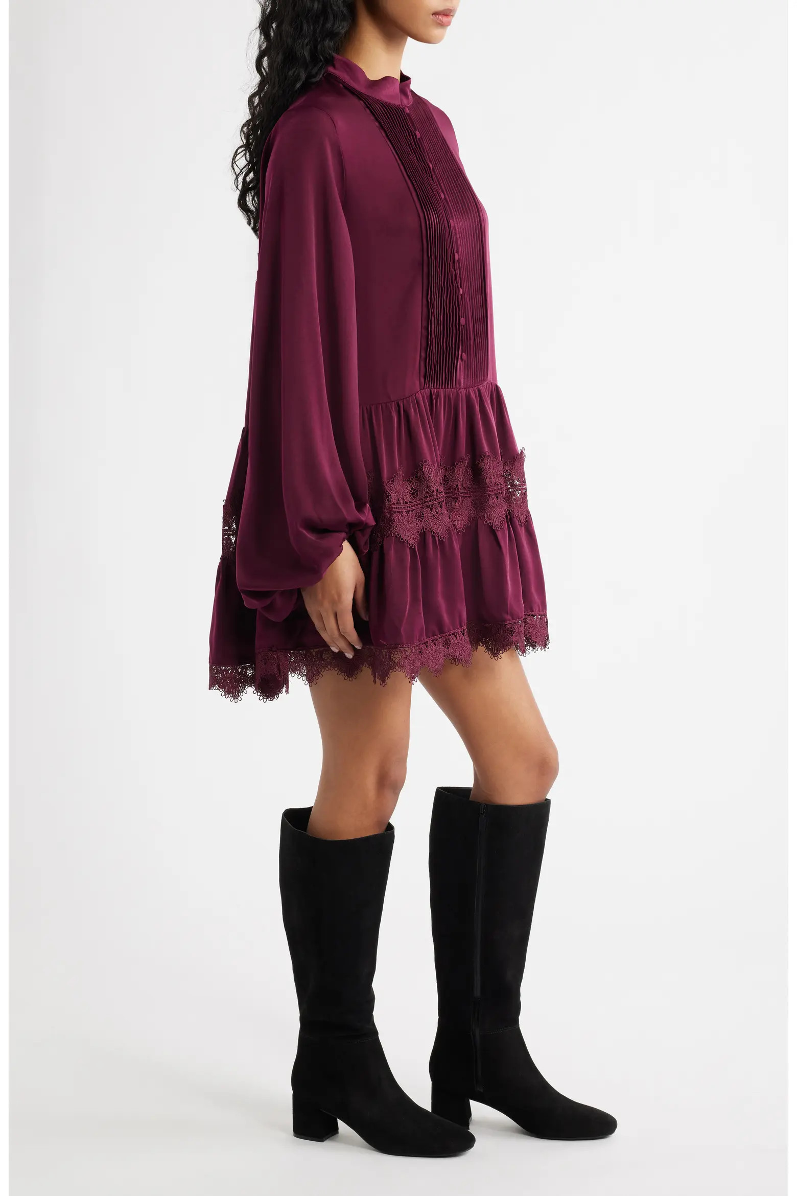 Antonia Lace Trim Long Sleeve Satin Minidress (Women) | Nordstrom | Nordstrom