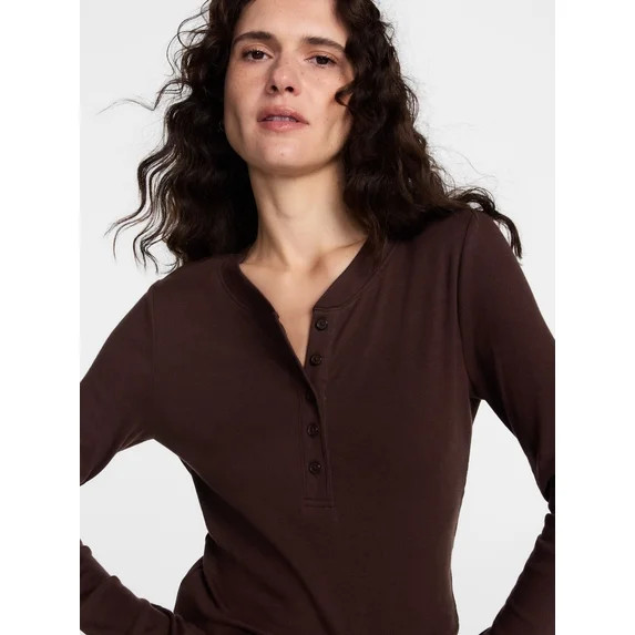 Scenario Women's and Women's Plus Rib Henley with Long Sleeves, Sizes XS-4X | Walmart (US)