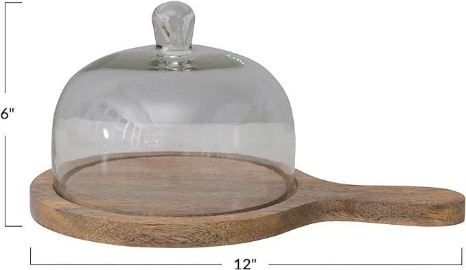 Creative Co-Op Mango Wood Serving Tray with Glass Cloche and Handle, Set of 2 Pieces | Amazon (US)