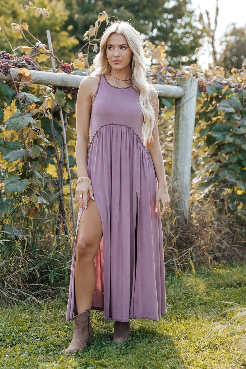 Dusty Mauve Babydoll Slit Maxi Dress | Magnolia Boutique | Magnolia Boutique