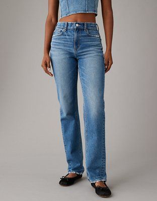 AE Stretch Super High-Waisted Straight Jean | American Eagle Outfitters (US & CA)