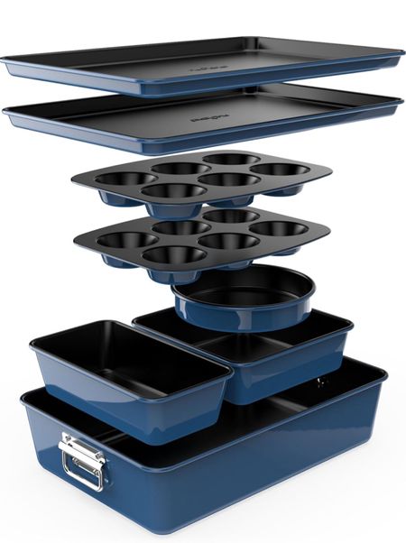 Amazon find NutriChef 8-Piece Nonstick Stackable Bakeware Set - PFOA, PFOS, PTFE Free Baking Tray Set w/Non-Stick Coating, 450°F Oven Safe, Round Cake, Loaf, Muffin, Wide/Square Pans, Cookie Sheet (Blue)

#LTKHome