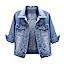 Cropped Denim Jacket for Women 3/4 Sleeve Colored Light Ripped Short Jean Jackets Lapel Button Do... | Amazon (US)