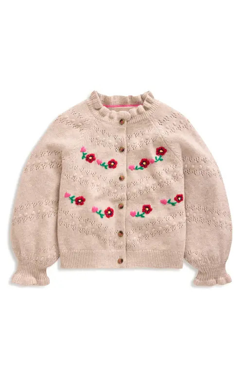 Mini Boden Kids' Faye Floral Embroidered Cardigan in Ecru Marl at Nordstrom, Size 5-6Y | Nordstrom