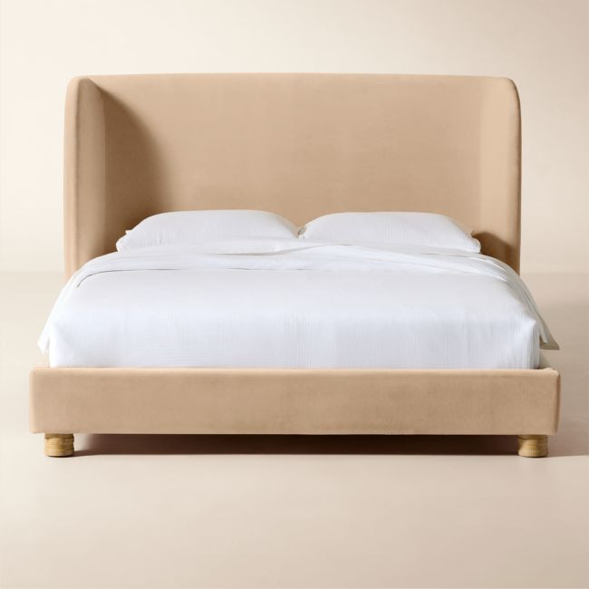 Jackson Cream Velvet Queen Bed | CB2