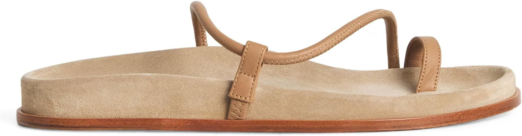Strappy Flat Sandals for Women Toe Loop Soft Cushioned Footbed Open Toe Slip-on Slide Sandals Com... | Amazon (US)
