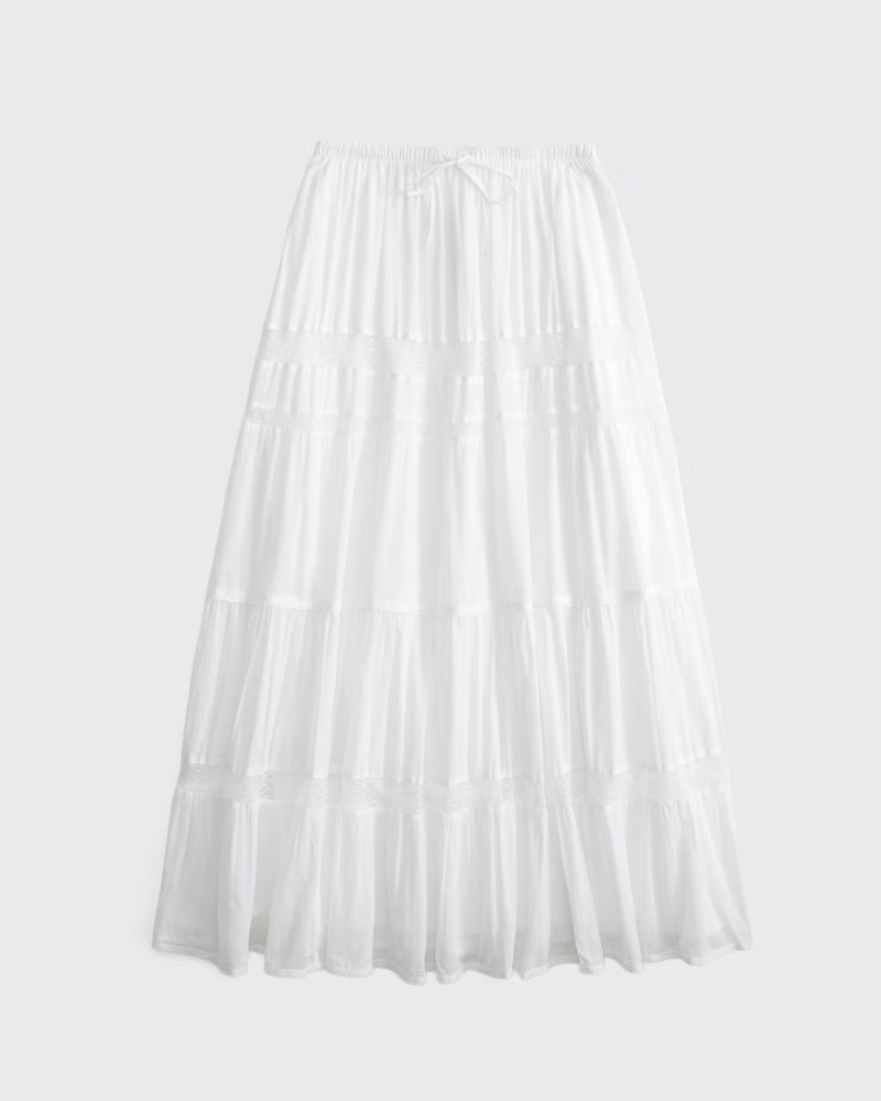 Abercrombie & Fitch Women's Tie-Waist Tiered Maxi Skirt in White - Size XXS TALL | Abercrombie & Fitch (US)