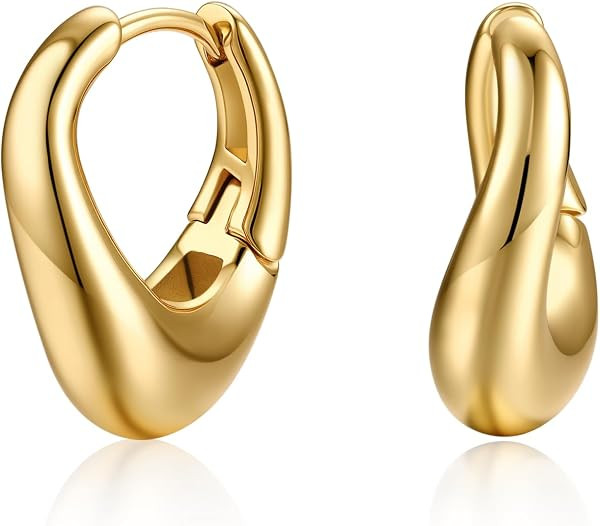 18K Gold Plated Chunky Hoop Earrings for Women Fashion Thick Gold Hoops Set Jewelry for Birthday ... | Amazon (US)