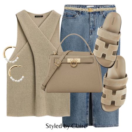 Forever a neutral girl🙋🏽‍♀️
Tags: halter neck knit top, parisa wang taupe bag, Hermes cypher sandals sandalias, denim midi skirt falda, gold earrings. Fashion summer spring inspo outfit ideas casual city break brunch chic style women classic old money vibe 

#LTKshoes #LTKsummer #LTKstyletip