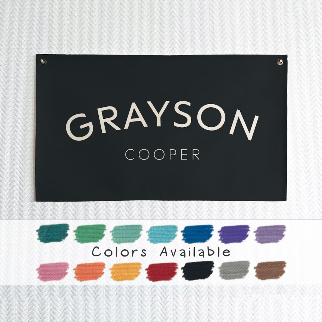 Baby Name Flag, Custom Name Banner, Nursery Name Sign, Linen Look Canvas Easy Clean Machine Washa... | Etsy (US)