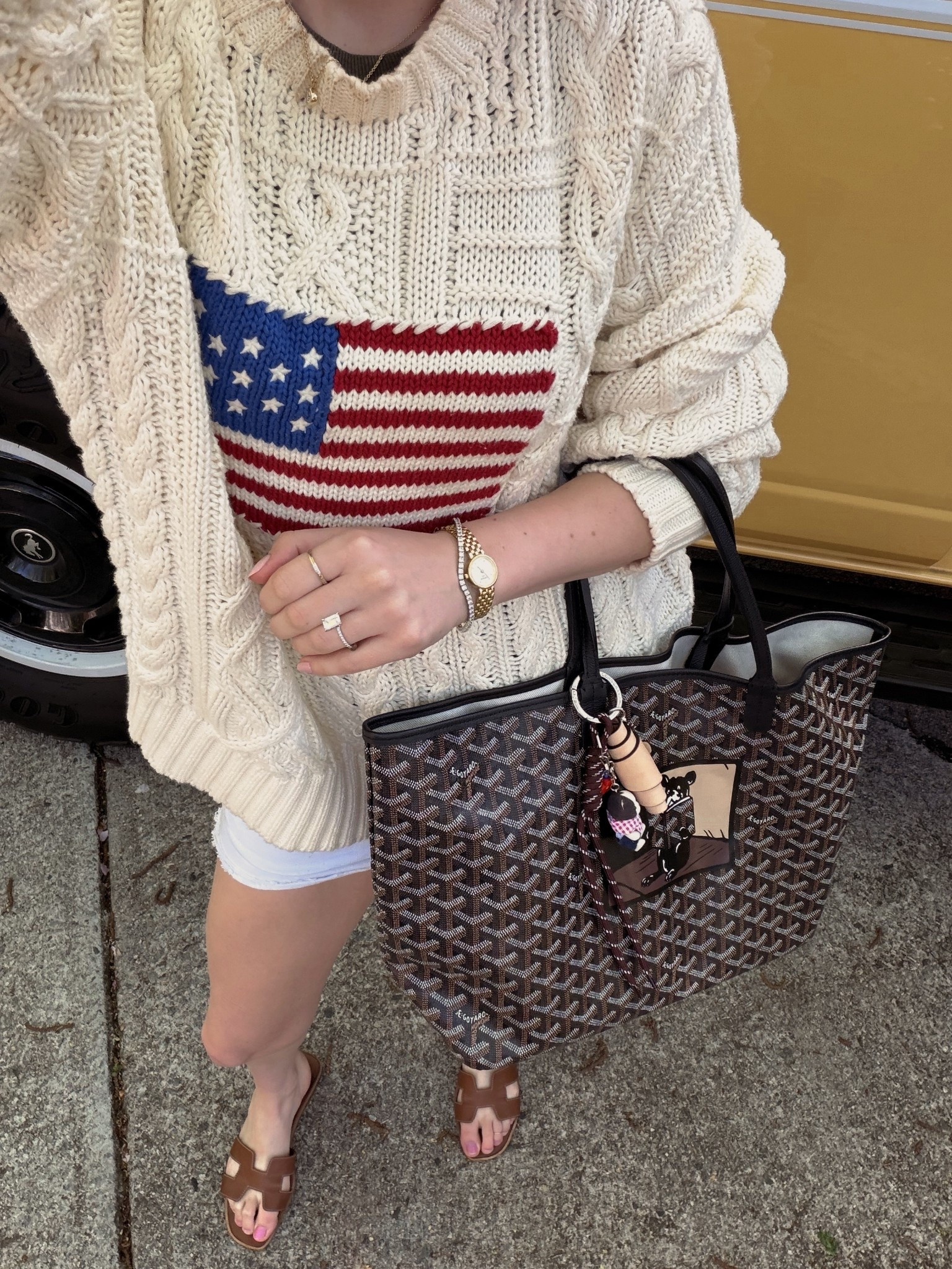 OOTD for topless bronco rides 💛

Ralph Lauren American flag sweater
White shorts
Hermes oran sandals
Goyard hulot tote
Longchamp croissant bag charm


#LTKgrwm #LTKootd #LTKdayinmylife