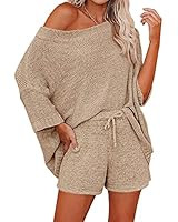 Mafulus Women's 2 Piece Outfits Sweater Sets Off Shoulder Knit Top Shorts Matching Suits Cute Paj... | Amazon (US)