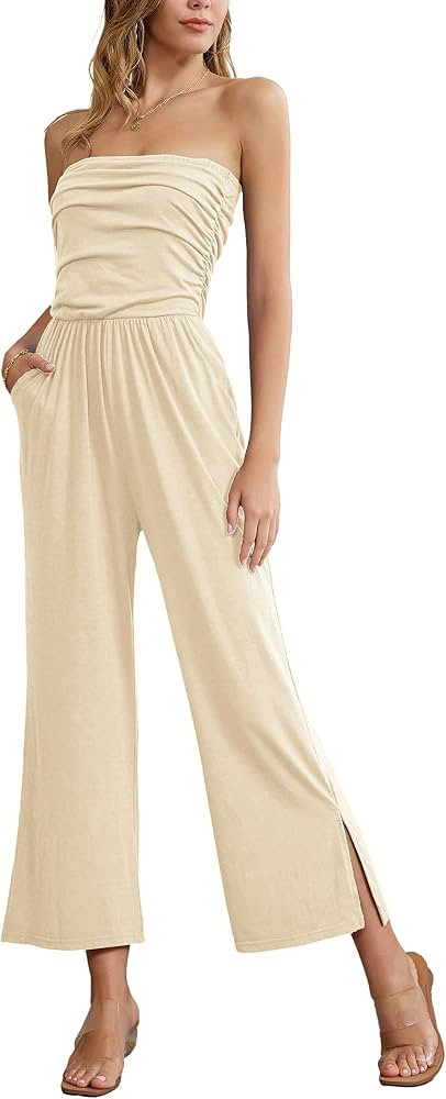 GRACE KARIN Women's Summer Casual Strapless Wide Leg Jumpsuits with Pockets | Amazon (US)