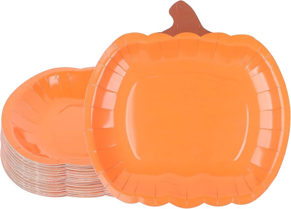 Augisteen 24 Count Pumpkin Paper Plates Fall Disposable Plates 9 Inch Thanksgiving Harvest Orange... | Amazon (US)