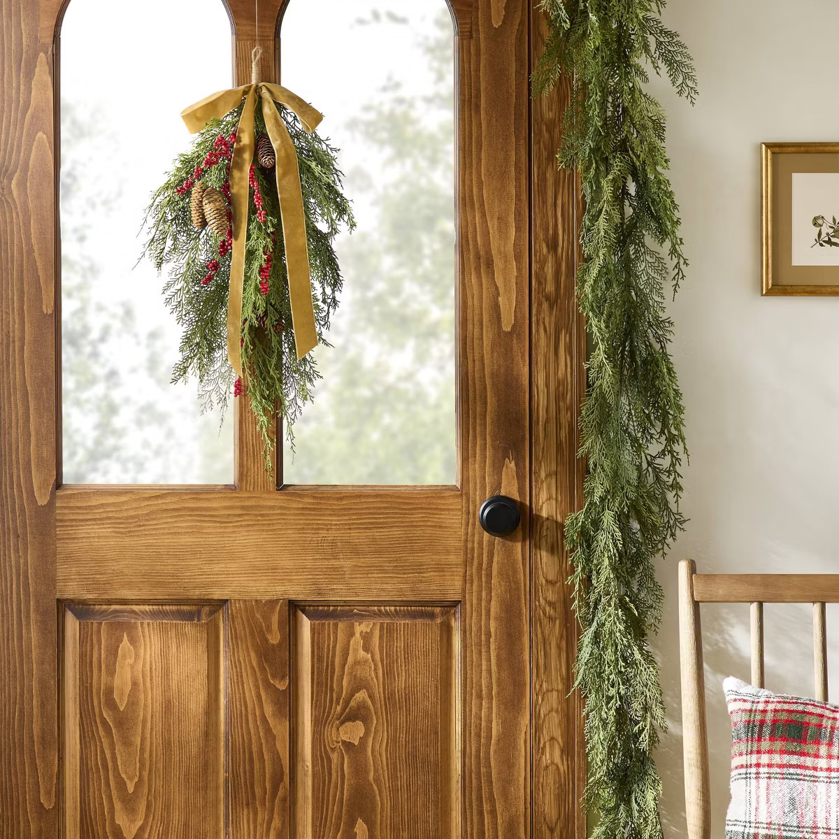 27" Faux Cedar Christmas Swag with Velvet Ribbon Trim - Hearth & Hand™ with Magnolia | Target