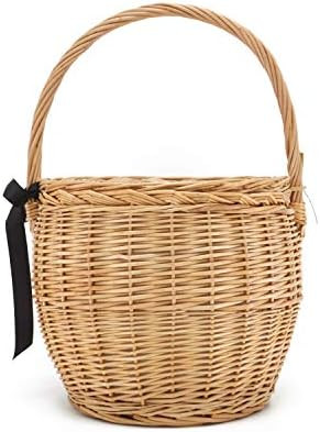 Miuco Womens Wicker Basket Bag Handmade Straw Rattan Bamboo Bag With Lid Handbag | Amazon (US)