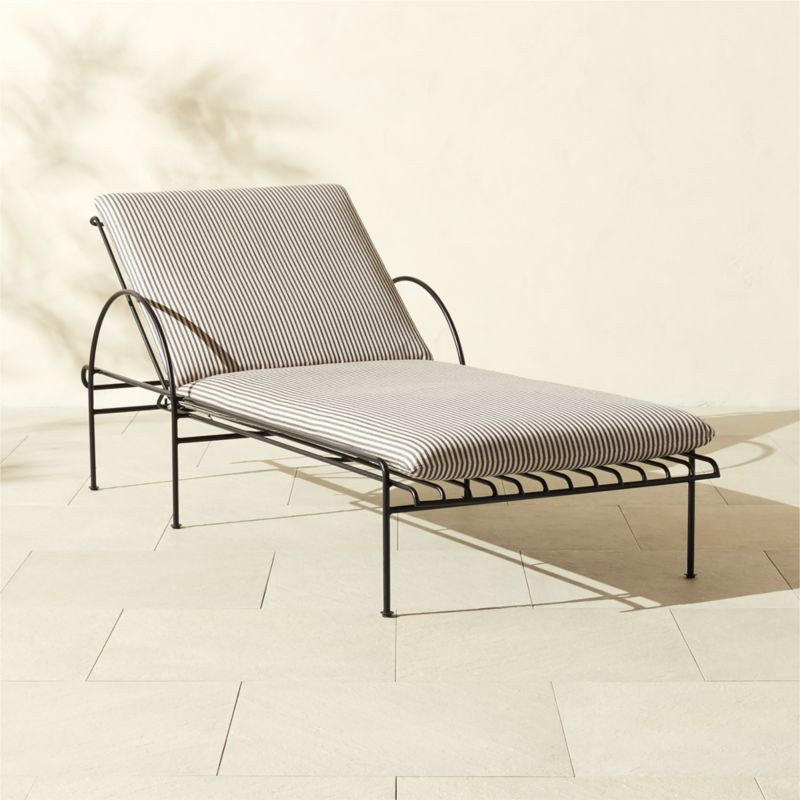 Costa Black Metal Outdoor Sun Lounger with Black and White Striped Sunbrella Cushions | CB2 | CB2