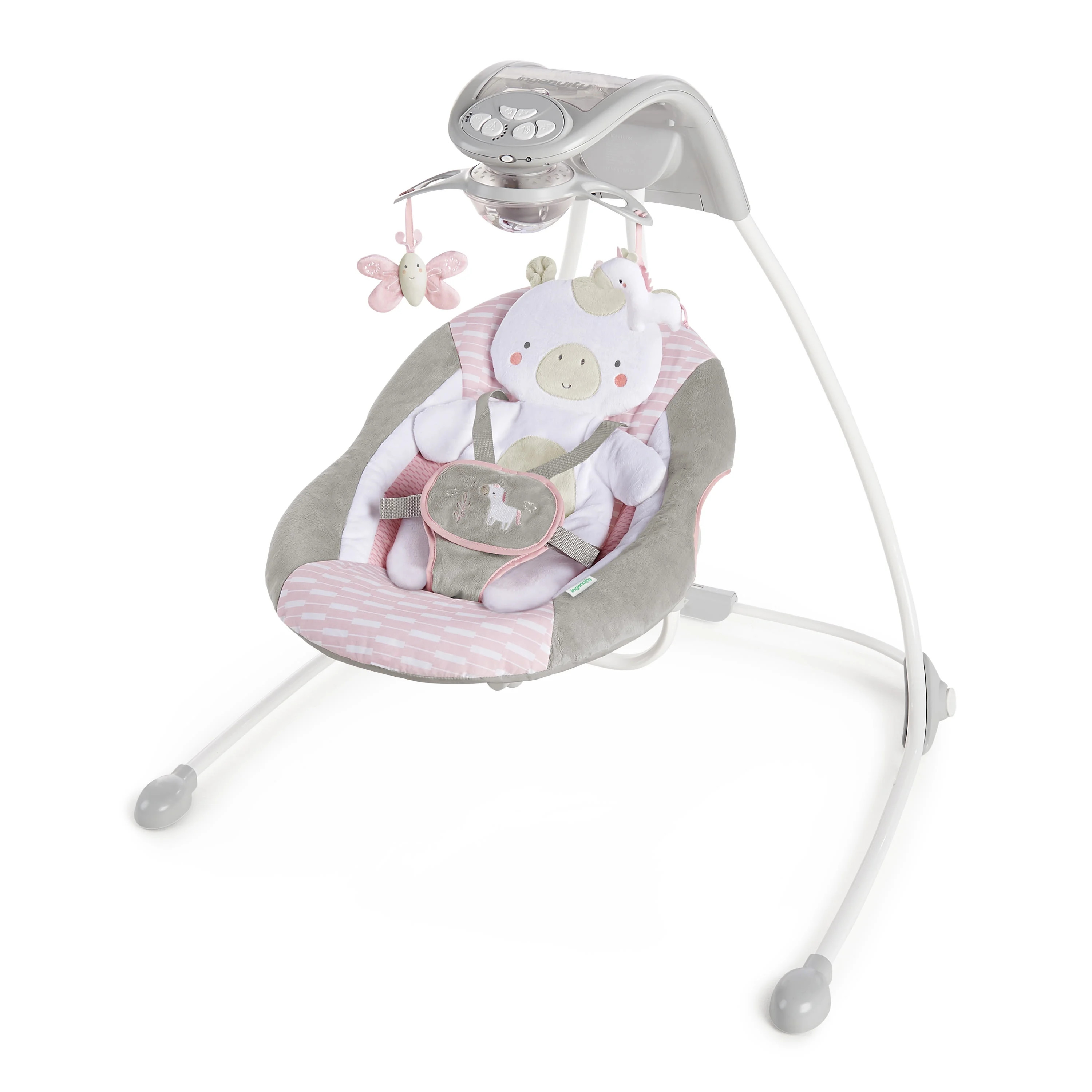 Ingenuity InLighten Baby Swing, Easy-Fold Frame, Swivel Seat, Lights - Flora the Unicorn (Pink) | Walmart (US)