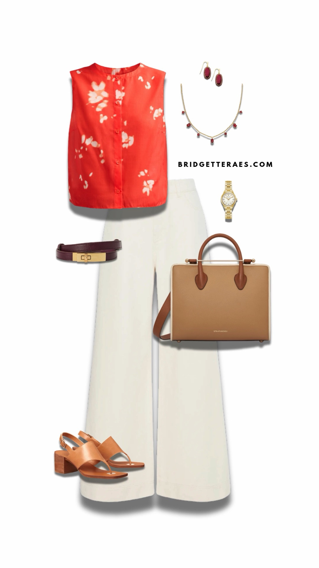 This outfit is a perfect example of how a confident pop of color can elevate a professional wardrobe while remaining polished and sophisticated. The vibrant coral sleeveless blouse instantly brightens the look, bringing warmth and energy without overwhelming the clean lines of the ensemble. Paired with crisp ivory wide-leg trousers, the silhouette feels modern, refined, and effortlessly elegant—ideal for executive meetings, client presentations, or summer conferences. Rich burgundy accents in the slim belt and coordinating gemstone jewelry introduce depth and sophistication, while the structured camel briefcase-style handbag reinforces a polished, leadership-ready aesthetic. Tan block-heel sandals add just the right amount of height while remaining practical for a full day of meetings and networking. What makes this outfit especially successful is its thoughtful balance of bold color, timeless neutrals, and tailored pieces, creating a look that feels approachable yet authoritative.

#LTKootd #LTKgrwm #LTKWorkwear