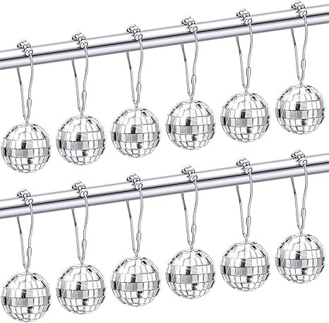 Bokon 12 Pcs Mirror Disco Balls Party Shower Curtain Hooks 70s Theme Party Bathroom Decor Silver ... | Amazon (US)