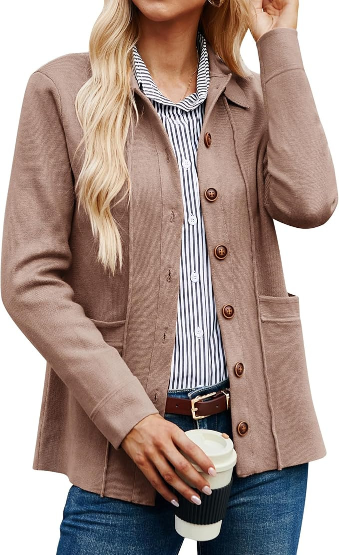GRACE KARIN Women Casual Cardigan Knit Button Down Shirts Long Sleeve Shacket Jacket with Pockets | Amazon (US)