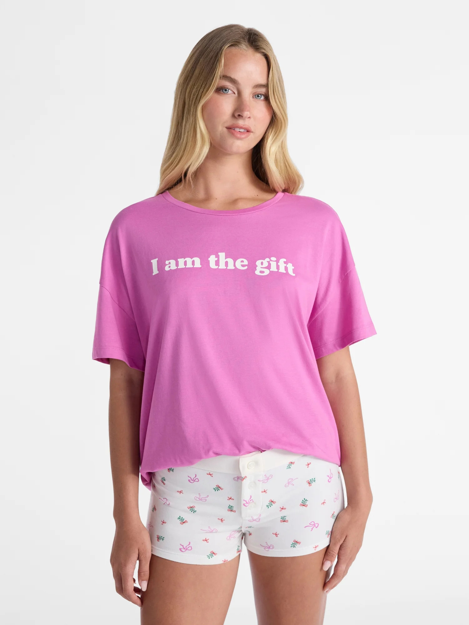 No Boundaries Sleepwear Cotton Tee and Boxer Shorts Set, 2-Piece, Women’s - Walmart.com | Walmart (US)