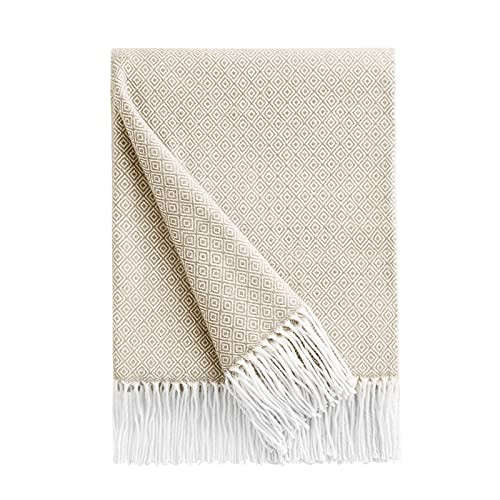 BOURINA Decorative Diamond Lattice Faux Cashmere Fringe Throw Blanket Lightweight Soft Cozy for B... | Amazon (US)