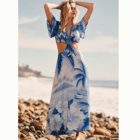 🌿|NWT| Farm Rio x Anthropologie Deserted Island Cutout Dress | Poshmark