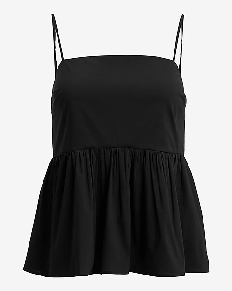 Poplin Square Neck Peplum Babydoll Cami | Express