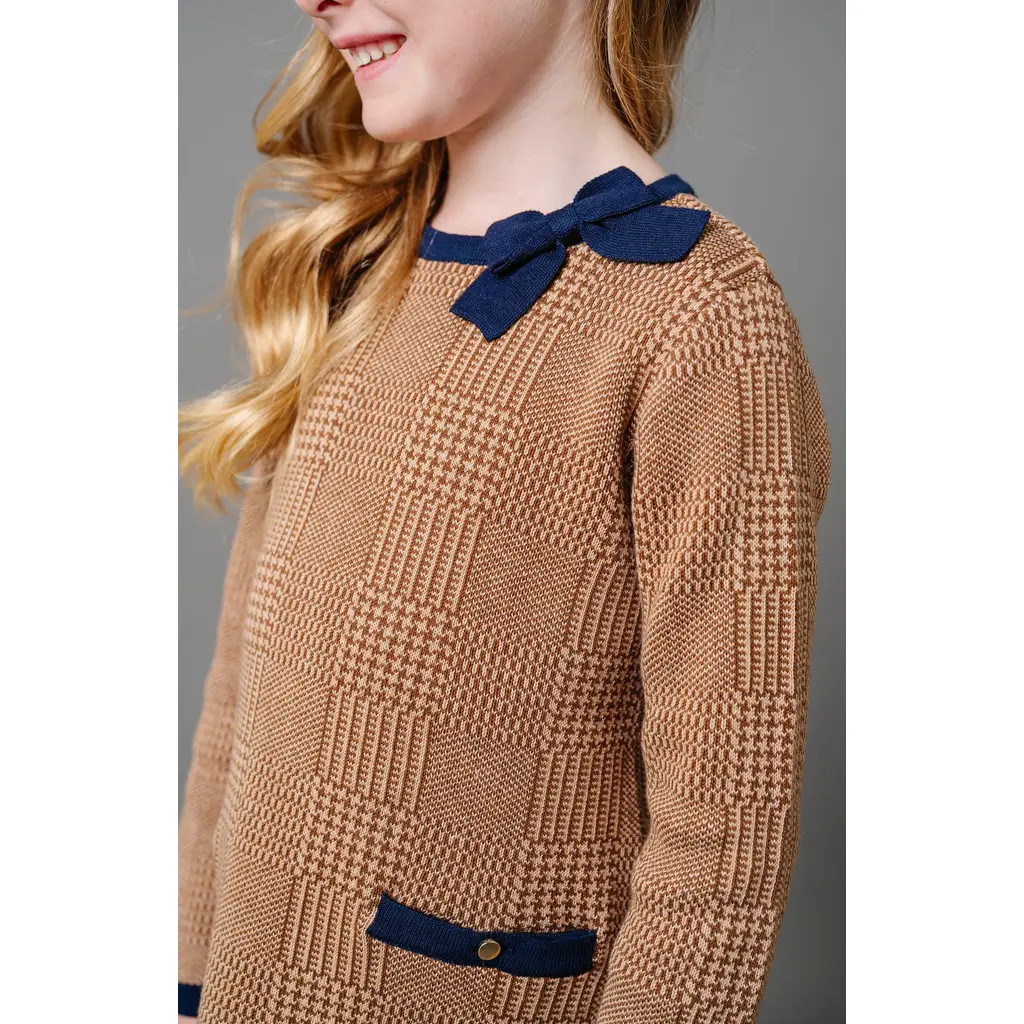 Hope & Henry Baby Girls' Organic Bow Sweater Dress, Infant in Brown Glen Plaid Intarsia at Nordstrom, Size 12-18M | Nordstrom