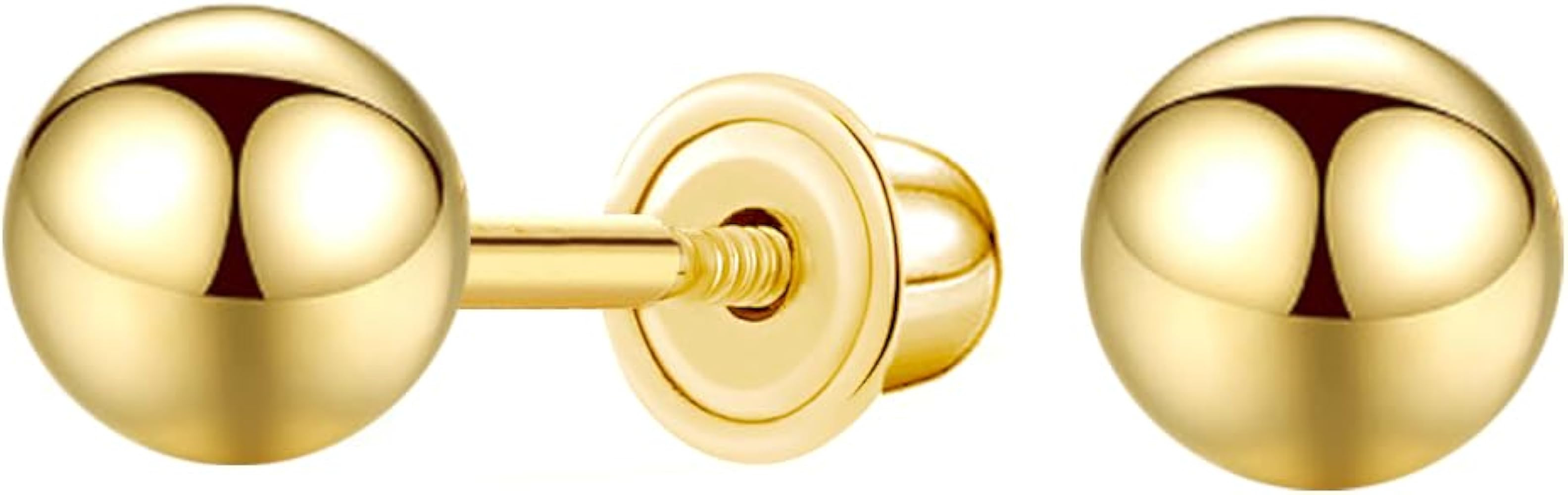 14k Gold Ball Stud Earrings with Solitaire Round Cubic Zirconia in Secure Screw-back Design | Amazon (US)