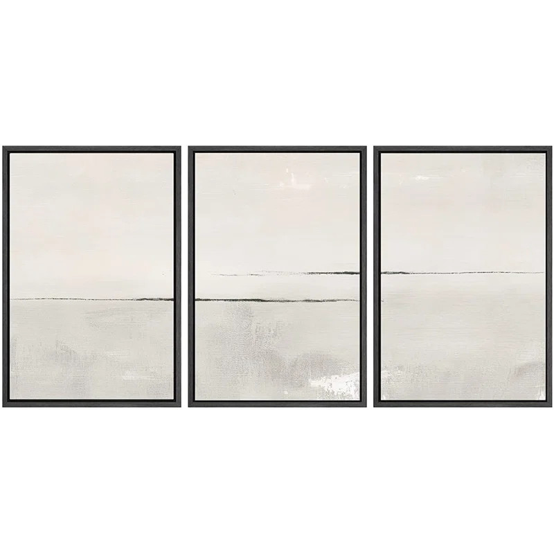 Modern Large Duotone Pastel Minimalist Landscape Subtle Wall Art Framed Canvas 3 Pieces Print | Wayfair North America